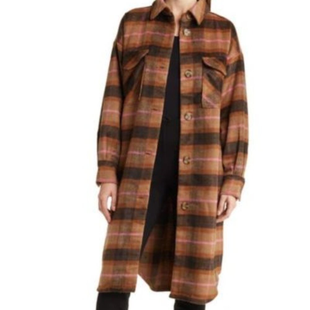 Steve‎ Madden Plaid Duster Shirt Jacket Sz XL